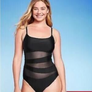 Kona Sol Black Mesh Abdomen/Back‎ One Piece Swimsuit Size Small NWT